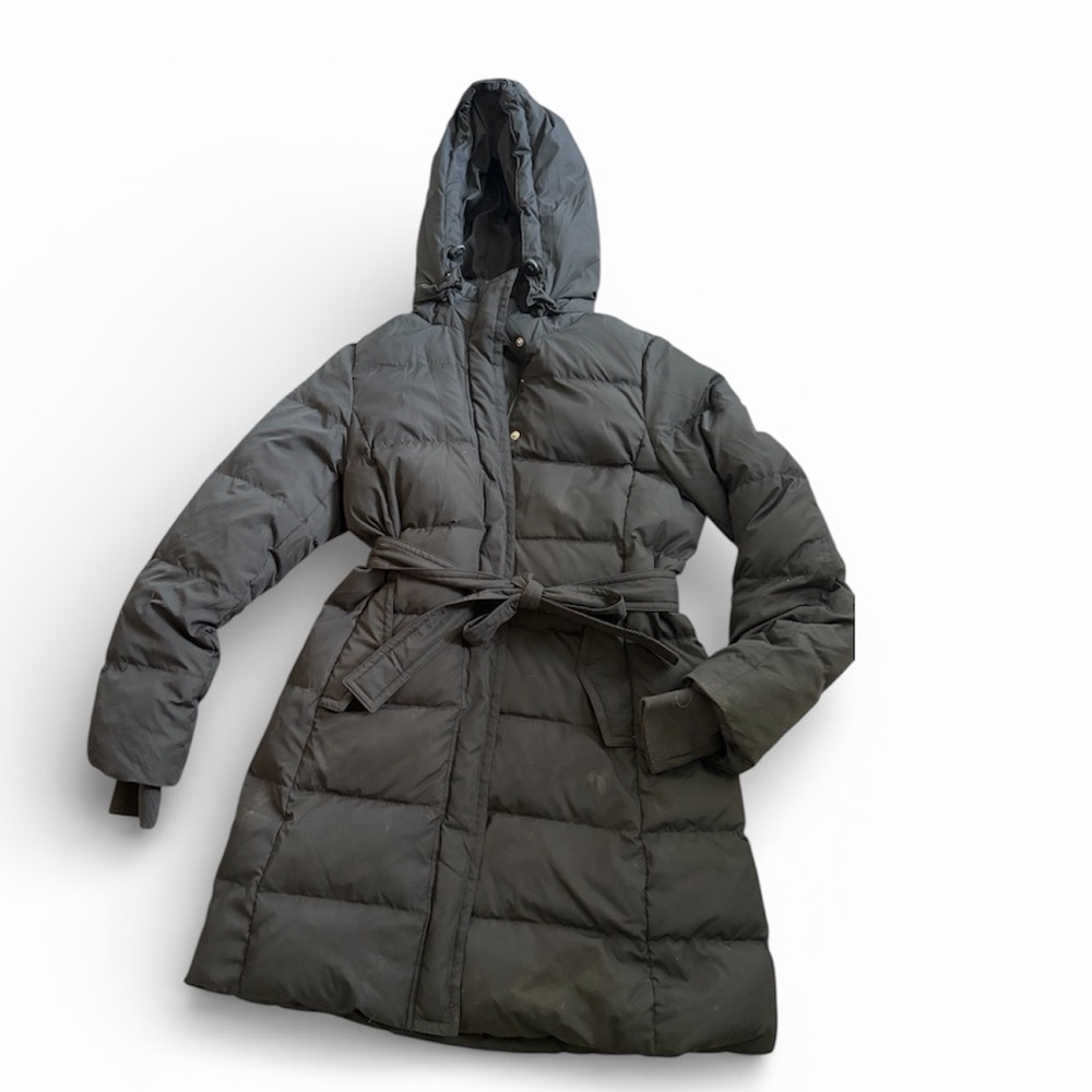 J.Crew long down filled puffer coat w/ removable hood